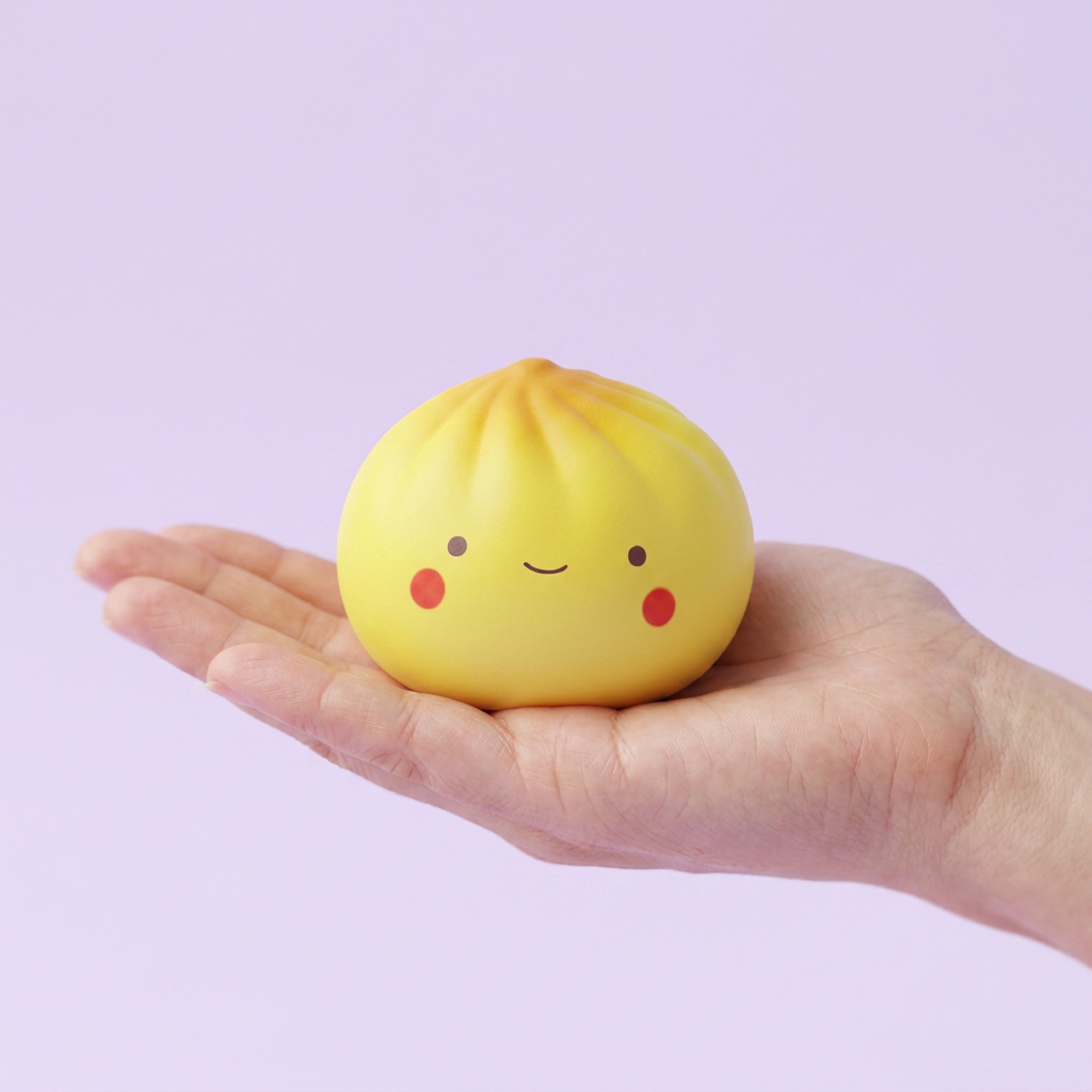 Dumpling Squishy Blind Box Mini tenu en main, taille réelle