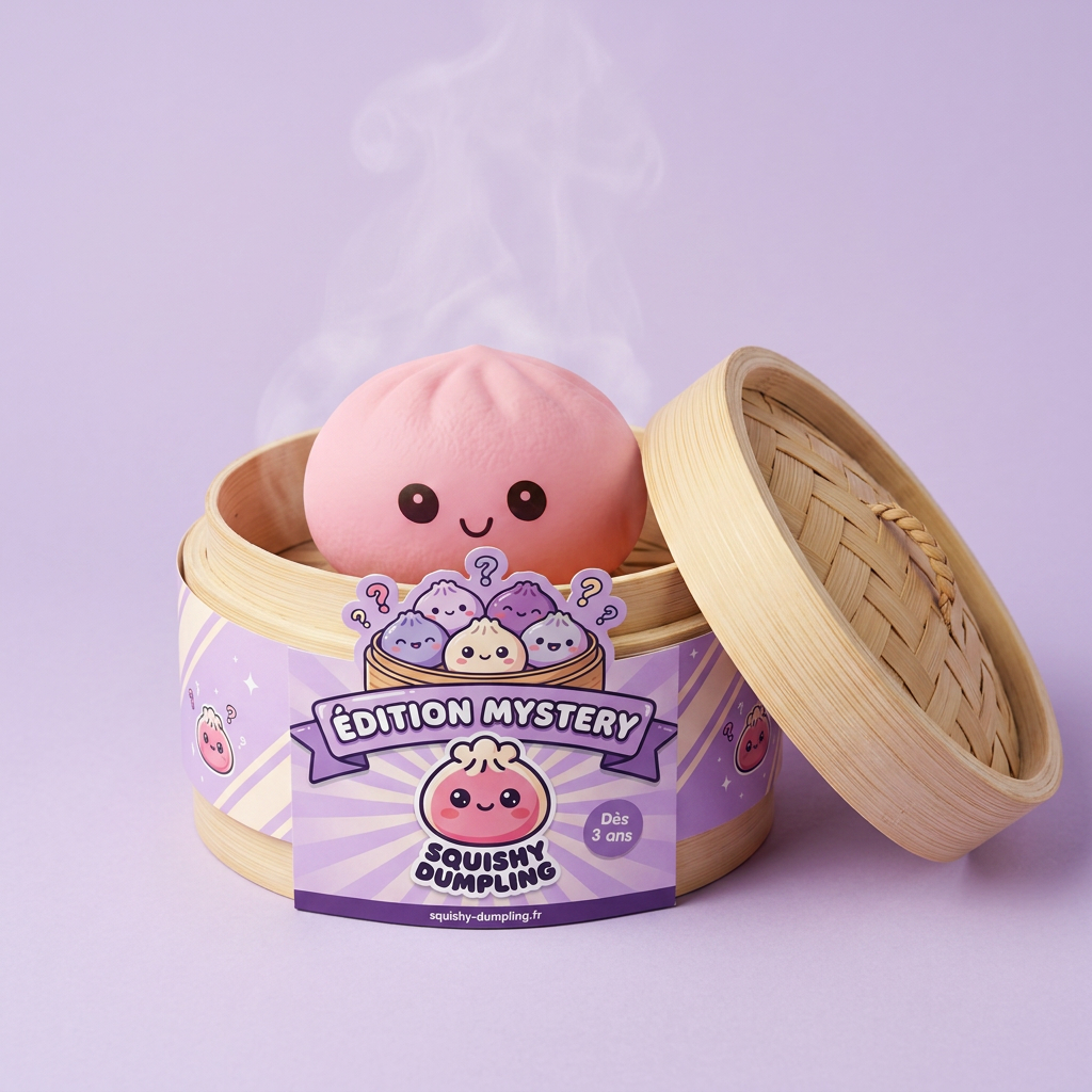Mini Dumplings Squishy Mystère Surprise dans sa boîte panier vapeur bambou