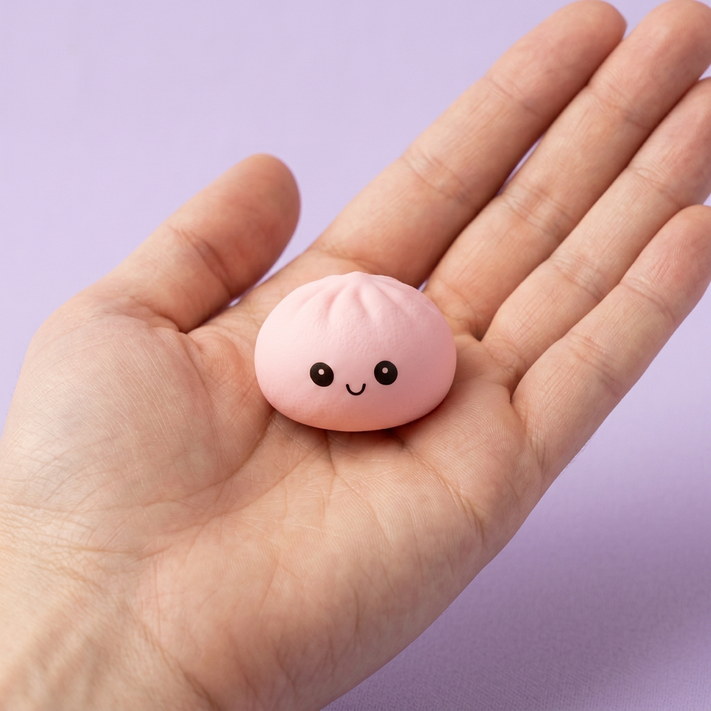 Mini Dumplings Squishy Mystère Surprise tenu en main, taille réelle