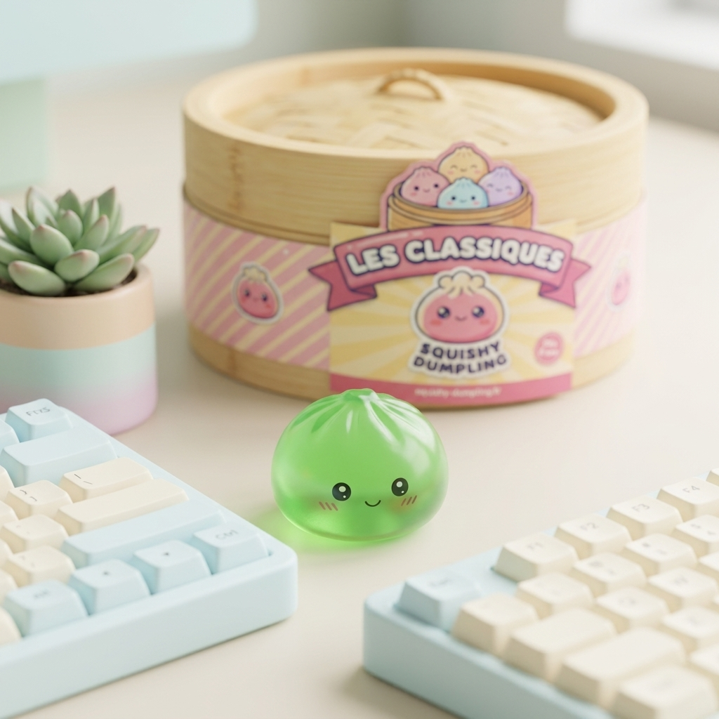Mini Dumpling Squishy Sucré en ambiance sur un bureau