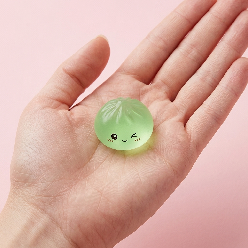 Mini Dumpling Squishy Sucré tenu en main, taille réelle
