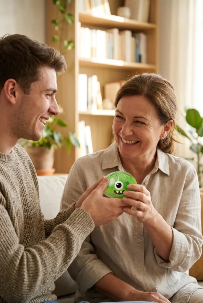 Squishy Dumpling Monstre Vert Halloween Glitter offert en cadeau entre deux personnes