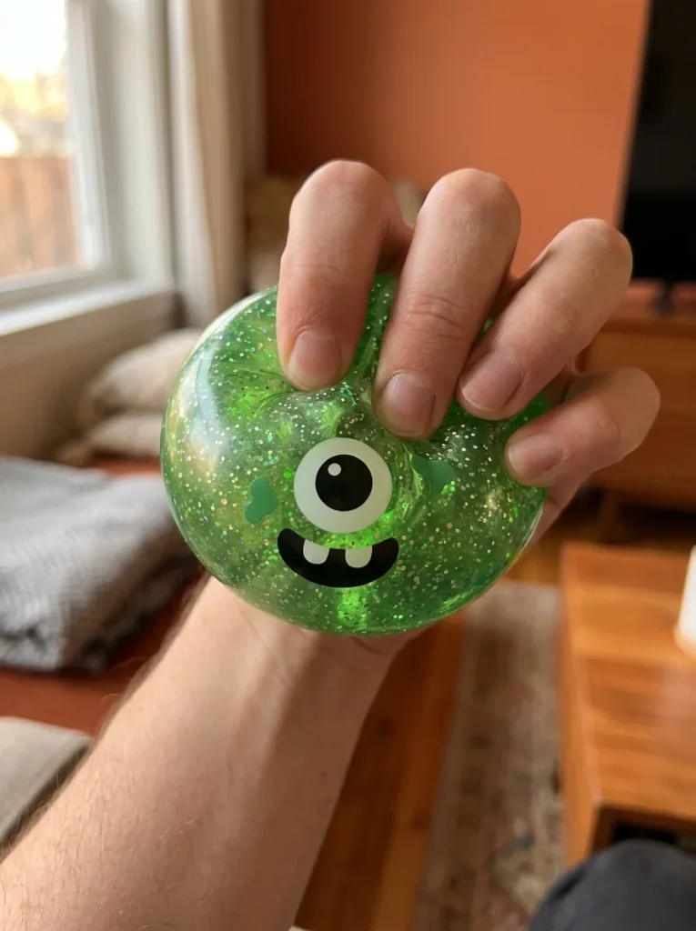Squishy Dumpling Monstre Vert Halloween Glitter pressé dans la main — effet squishy slow-rise