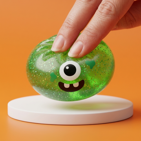 Squishy Dumpling Monstre Vert Halloween Glitter pressé dans la main, matière squishy