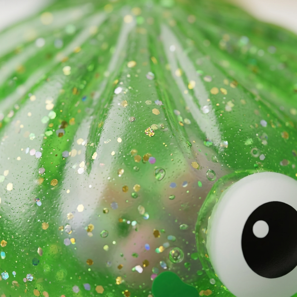 Squishy Dumpling Monstre Vert Halloween Glitter — gros plan macro sur la texture