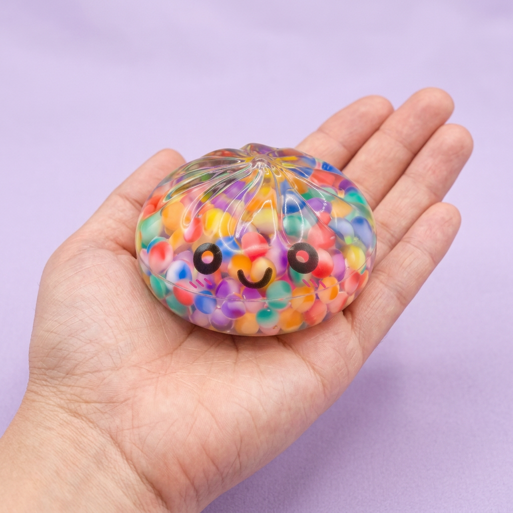 Mystery Dumpling Squishy Bulle Douce tenu en main, taille réelle