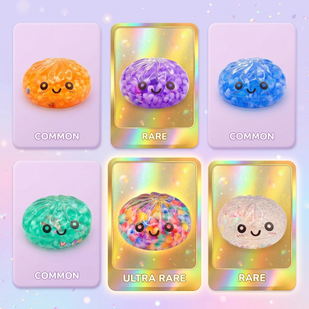 Mystery Dumpling Squishy Bulle Douce — carte des raretés (commun, rare, ultra rare)