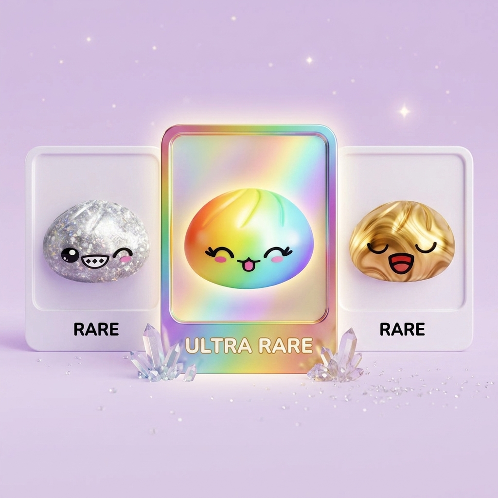 Rare Dumpling Squishy Mystère Collector — carte des raretés (commun, rare, ultra rare)
