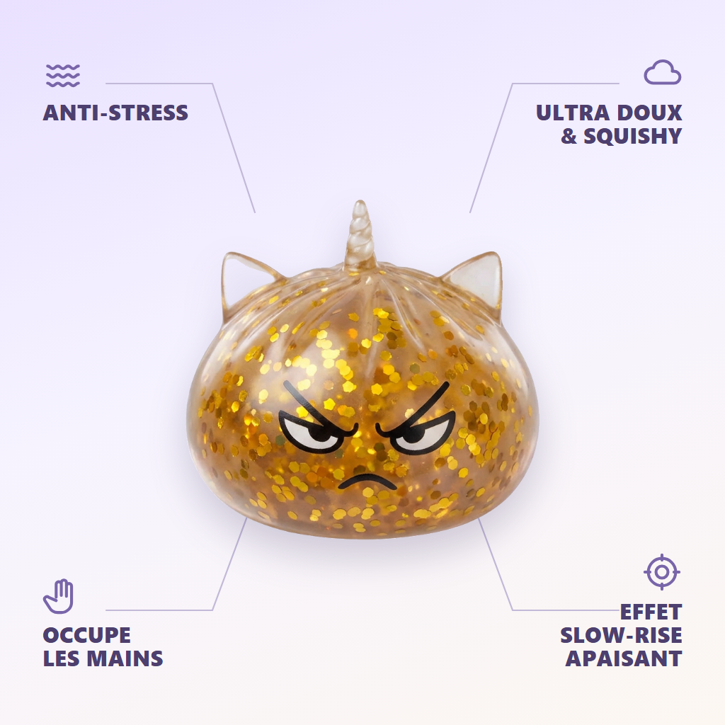 Glitter Dumpling Squishy Rare Licorne Magique — anti-stress, ultra doux, effet slow-rise