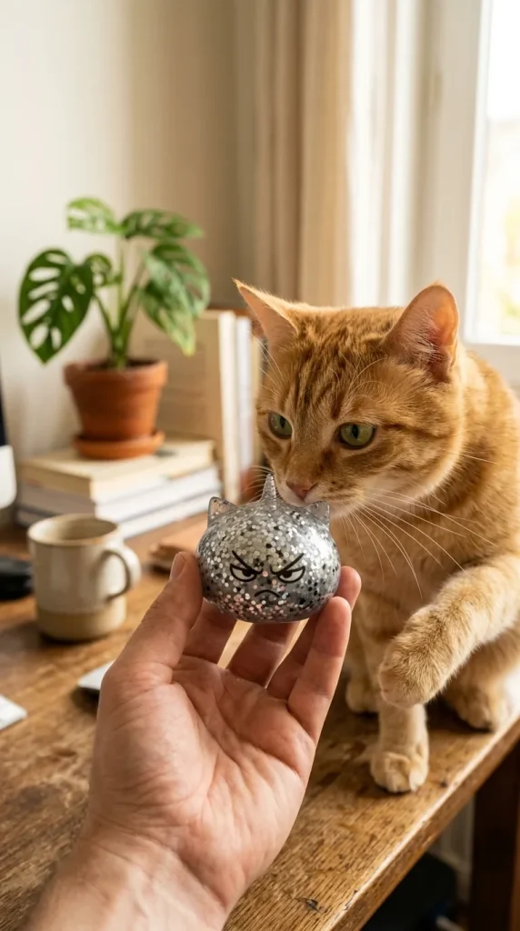 Glitter Dumpling Squishy Rare Licorne Magique tenu près d'un animal de compagnie curieux