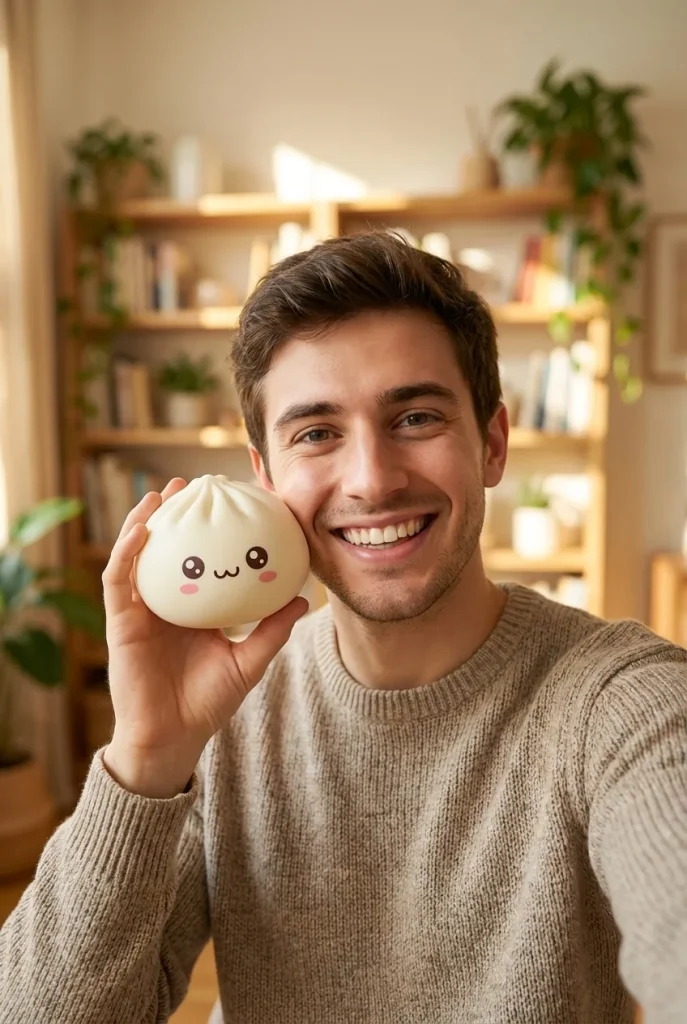 Mystery Dumpling Squishy Jouet Bulle tenu près du visage — photo client