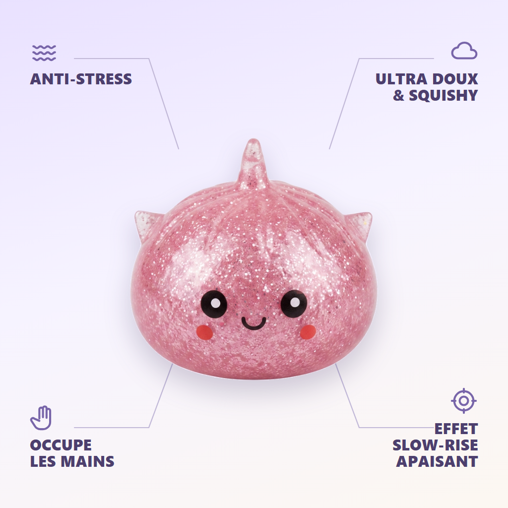 Mystery Dumpling Squishy Glitter Licorne — anti-stress, ultra doux, effet slow-rise
