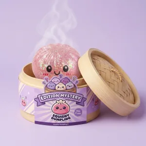 Mystery Dumplings Squishy Glitter Surprise dans sa boîte panier vapeur façon bambou
