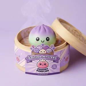 Dumpling Squishy Ombre Mystery Fade dans sa boîte panier vapeur façon bambou