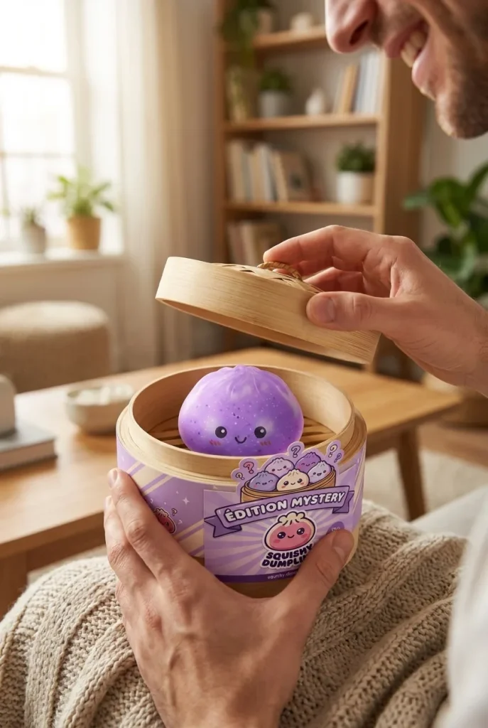 Déballage du Dumpling Squishy Mystery Glow In Dark Glitter — la boîte panier vapeur s'ouvre