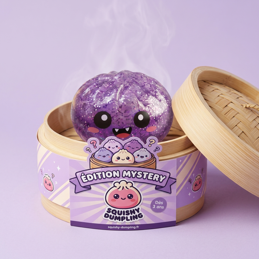 Squishy Dumpling Mystery Halloween dans sa boîte panier vapeur façon bambou