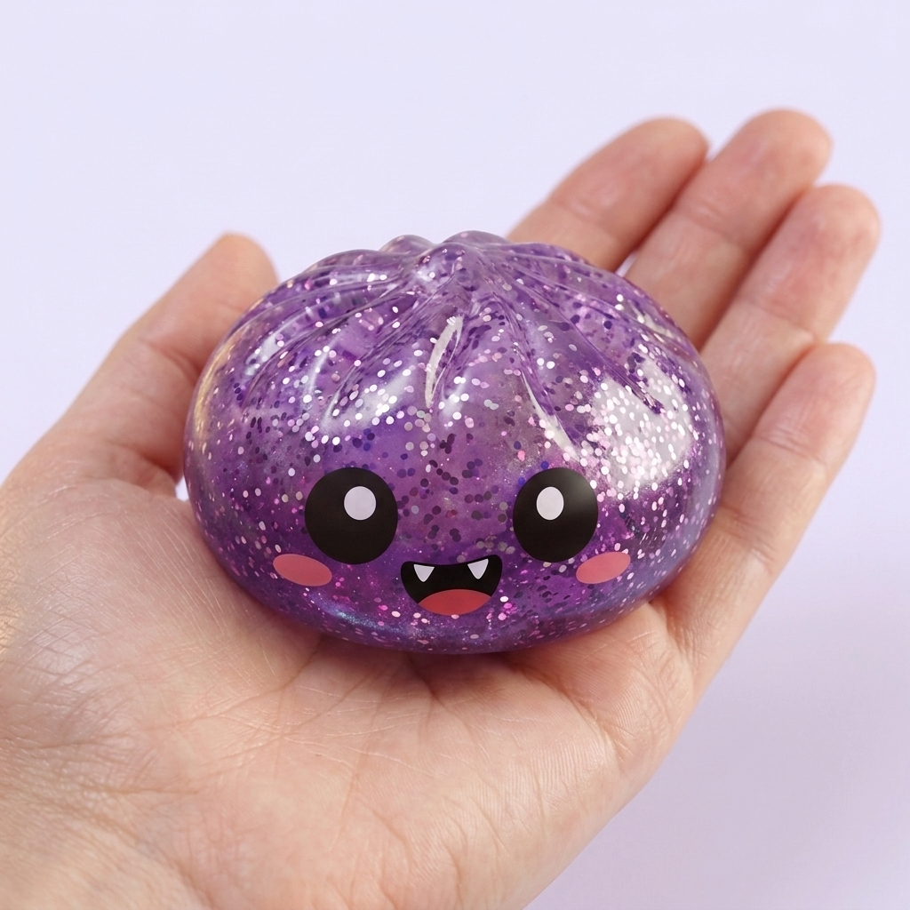 Squishy Dumpling Mystery Halloween tenu en main, taille réelle