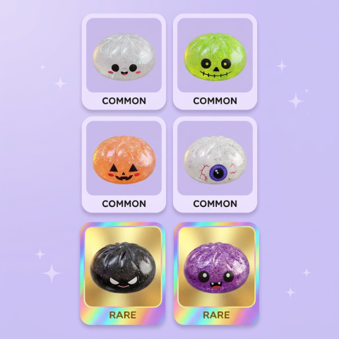 Squishy Dumpling Mystery Halloween — carte des raretés (commun, rare, ultra rare)