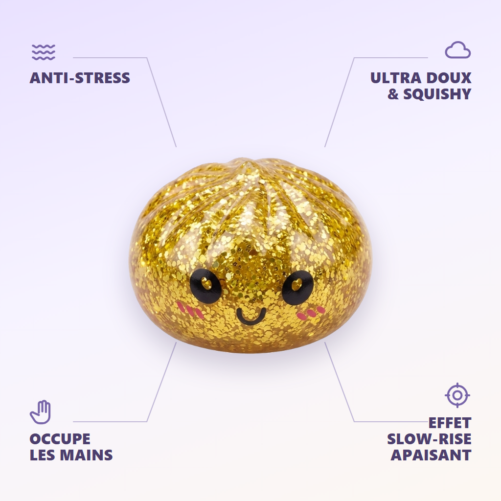 Squishy Dumpling Mystery Glitter Mini Set — anti-stress, ultra doux, effet slow-rise