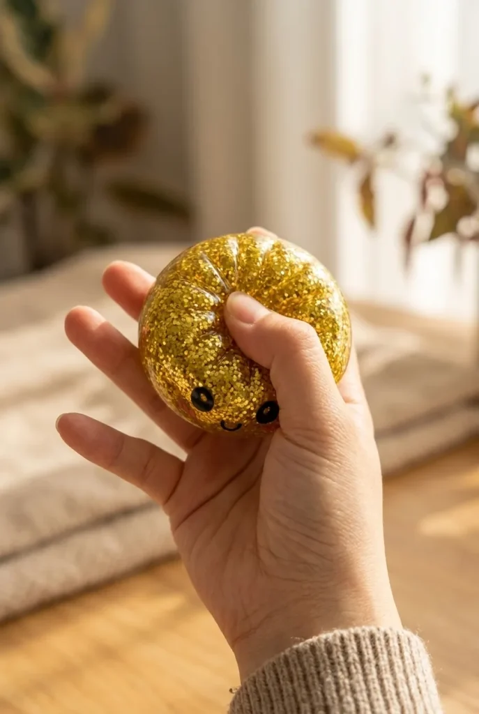 Squishy Dumpling Mystery Glitter Mini Set pressé dans la main — effet squishy slow-rise