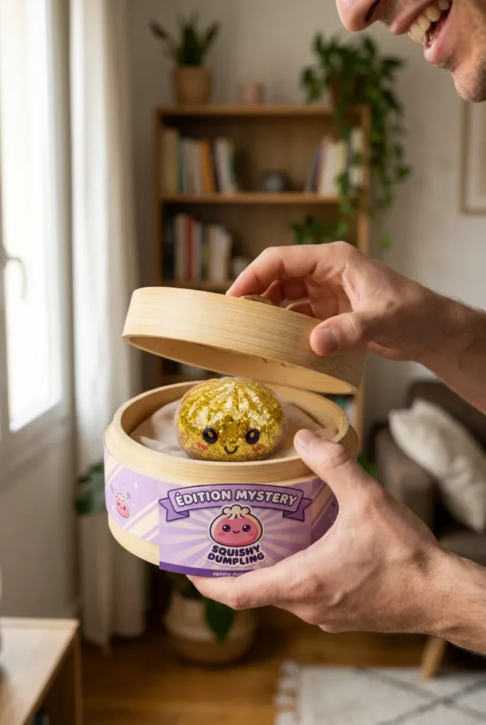 Déballage du Squishy Dumpling Mystery Glitter Mini Set — la boîte panier vapeur s'ouvre