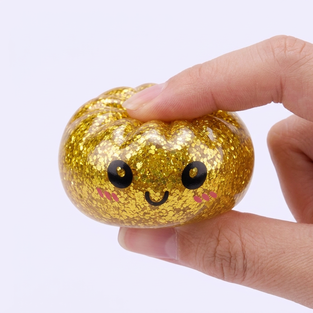 Squishy Dumpling Mystery Glitter Mini Set pressé dans la main, matière squishy