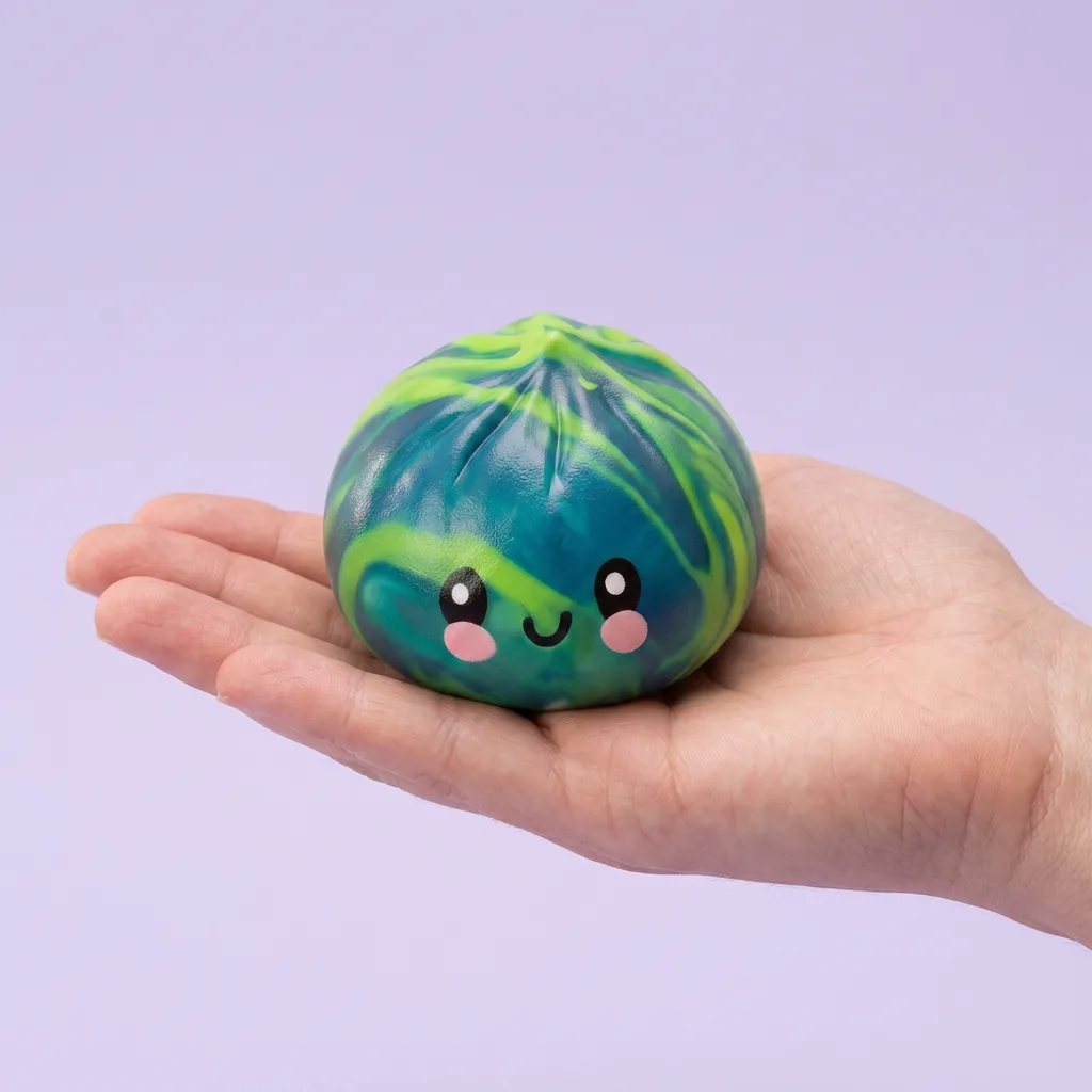 Dumpling Squishy Mini Tie Dye Mystery tenu en main, taille réelle