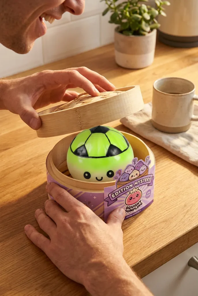 Déballage du Mystery Dumpling Squishy Édition Foot — la boîte panier vapeur s'ouvre