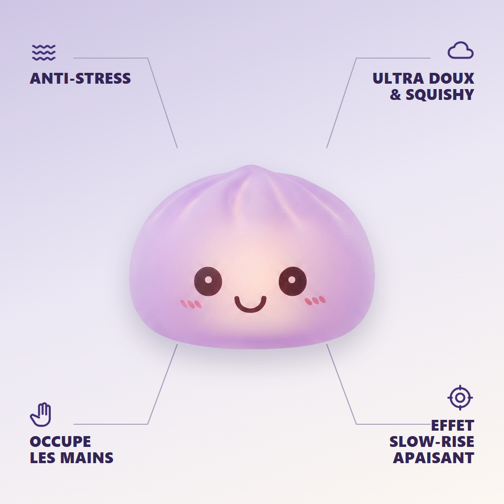 Veilleuse Mystery Squishy Dumpling Lumineuse — anti-stress, ultra doux, effet slow-rise