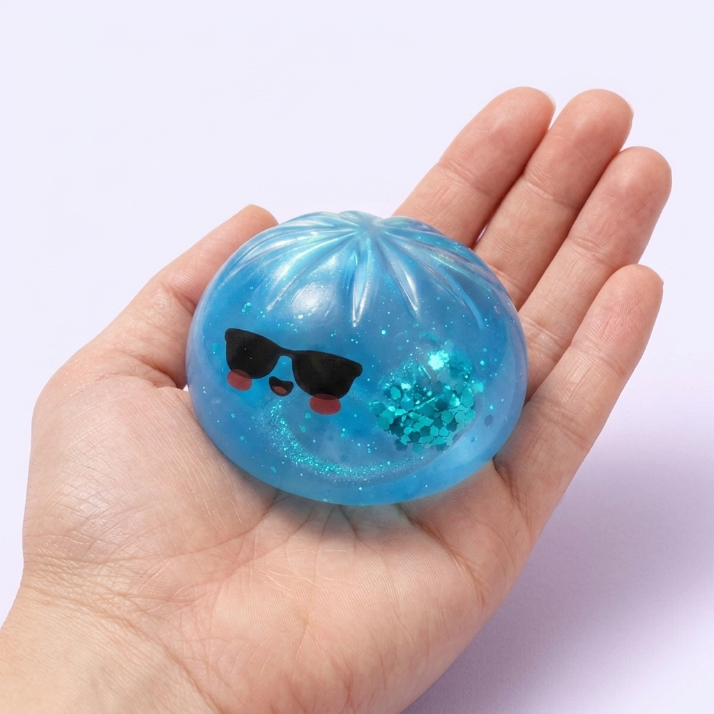 Mystery Dumpling Squishy Édition Été tenu en main, taille réelle