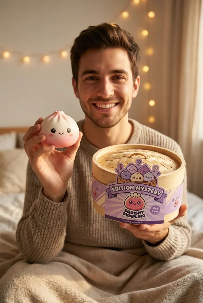 Mystery Dumpling Squishy Édition Été présenté avec sa boîte panier vapeur — photo client