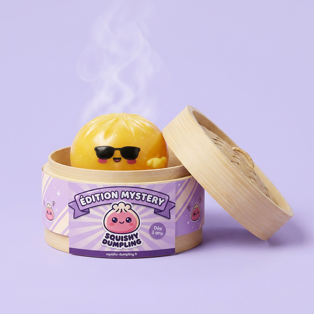 Mystery Dumpling Squishy Lunettes De Soleil dans sa boîte panier vapeur bambou
