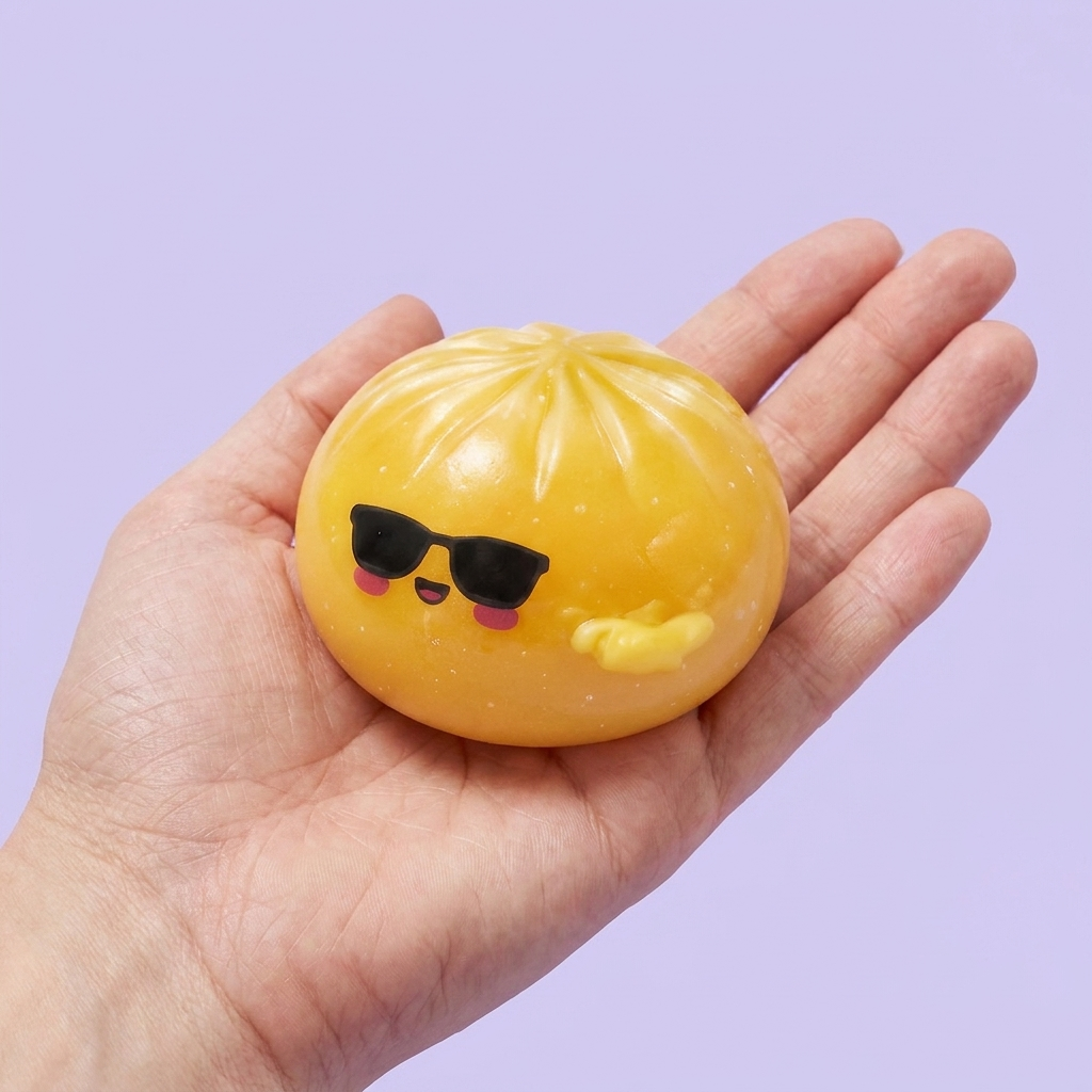 Mystery Dumpling Squishy Lunettes De Soleil tenu en main, taille réelle