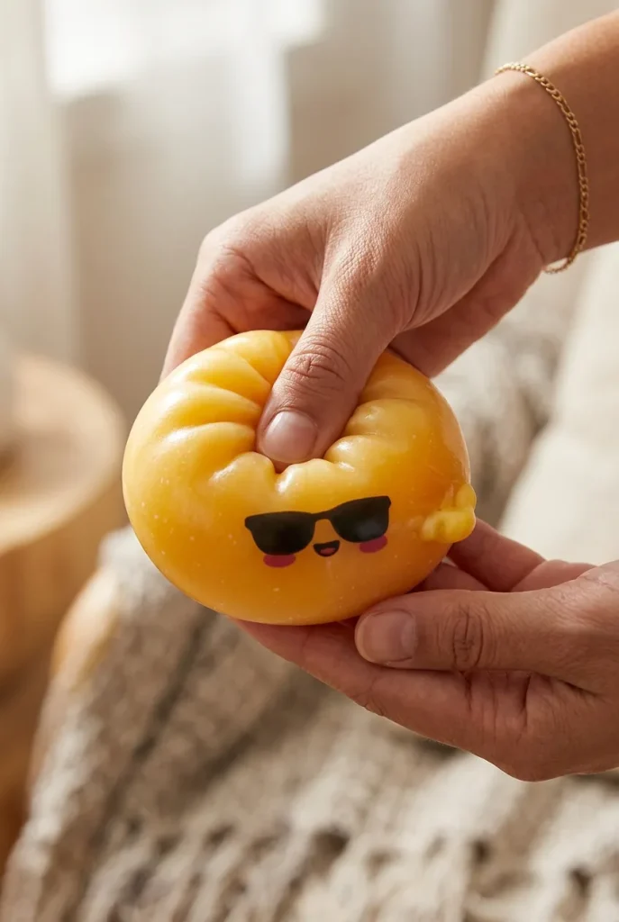 Mystery Dumpling Squishy Lunettes De Soleil pressé dans la main — effet squishy slow-rise