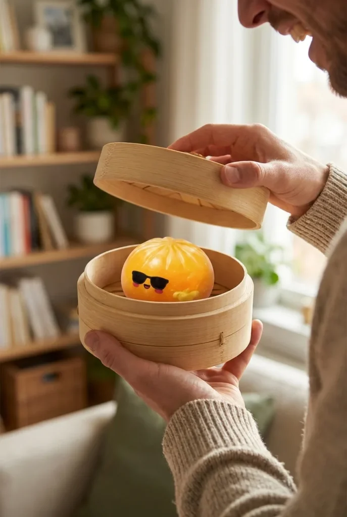 Déballage du Mystery Dumpling Squishy Lunettes De Soleil — la boîte panier vapeur s'ouvre