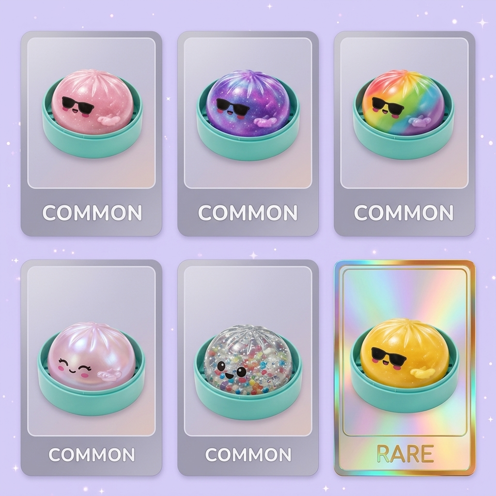 Mystery Dumpling Squishy Lunettes De Soleil — carte des raretés (commun, rare, ultra rare)