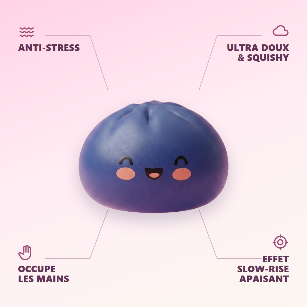 Dumpling Squishy Bleu Marine Minuit — anti-stress, ultra doux, effet slow-rise
