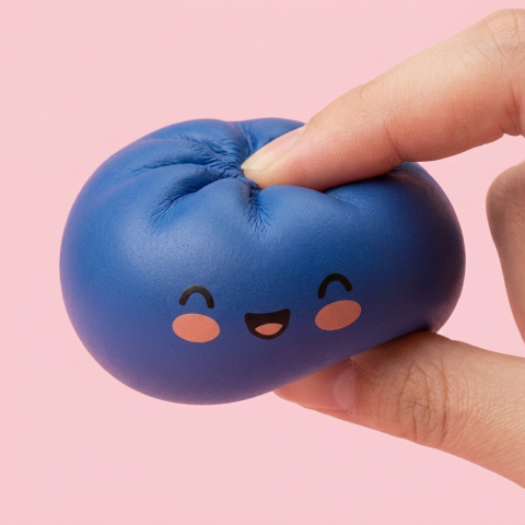 Dumpling Squishy Bleu Marine Minuit — effet slow-rise, la mousse regonfle