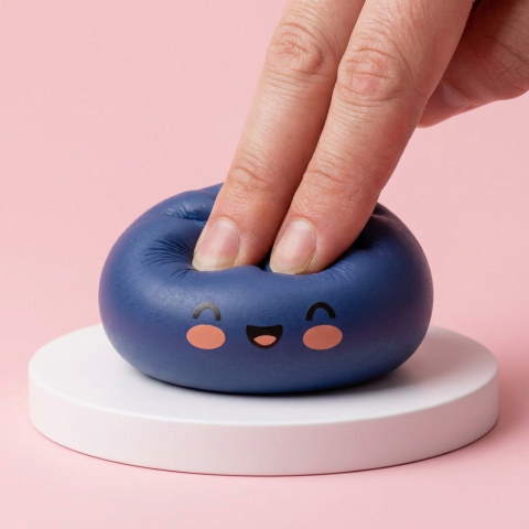 Dumpling Squishy Bleu Marine Minuit pressé dans la main, matière squishy