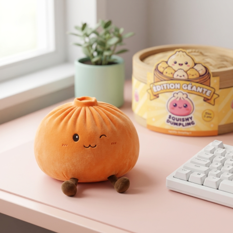 Giant Dumpling Squishy Orange en ambiance sur un bureau
