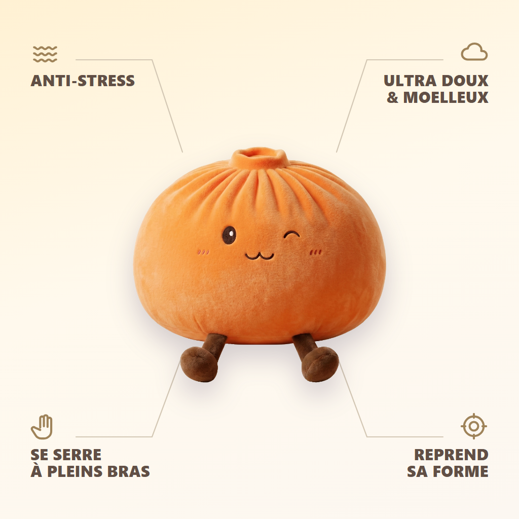 Giant Dumpling Squishy Orange — anti-stress, ultra doux et moelleux