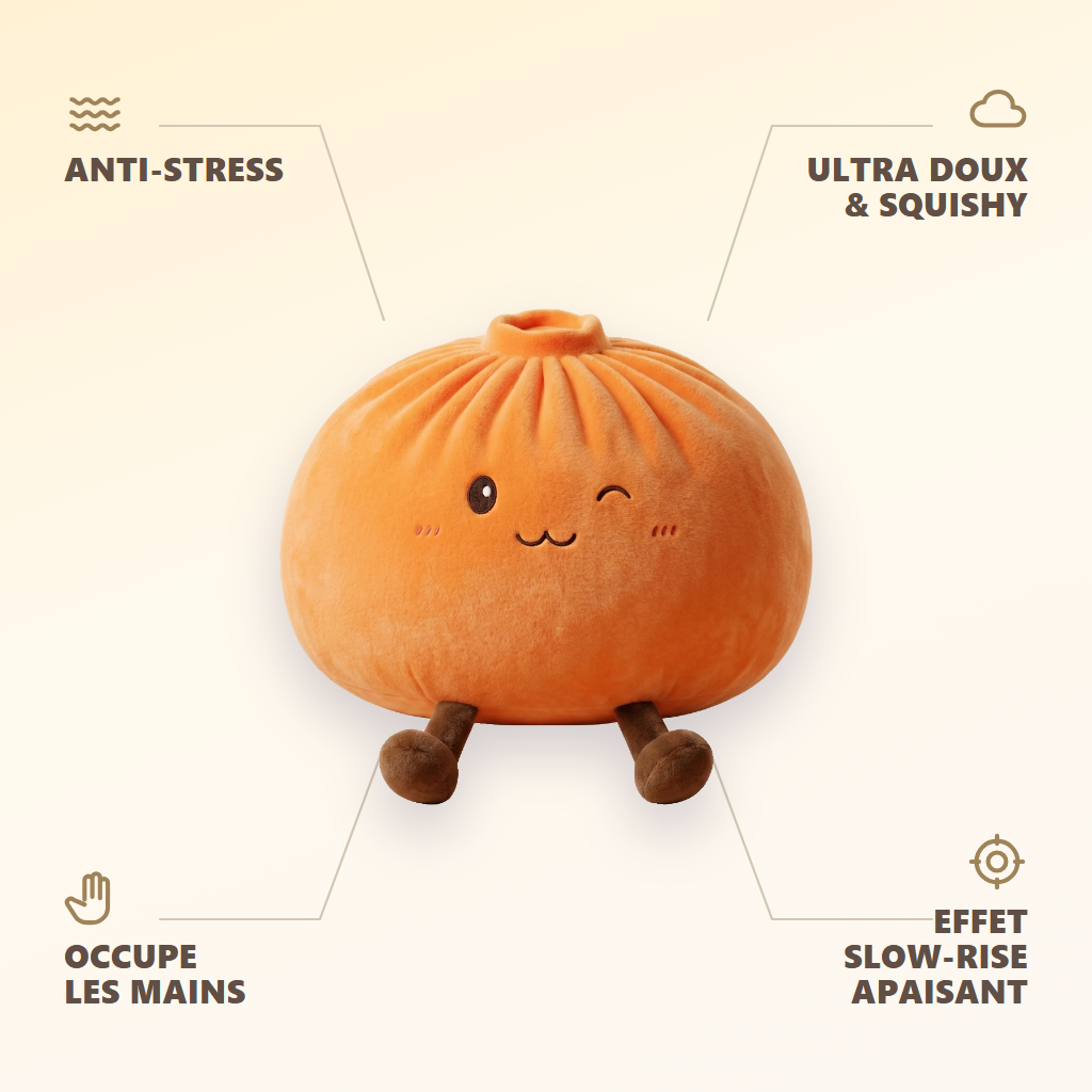 Giant Dumpling Squishy Orange — anti-stress, ultra doux, effet slow-rise