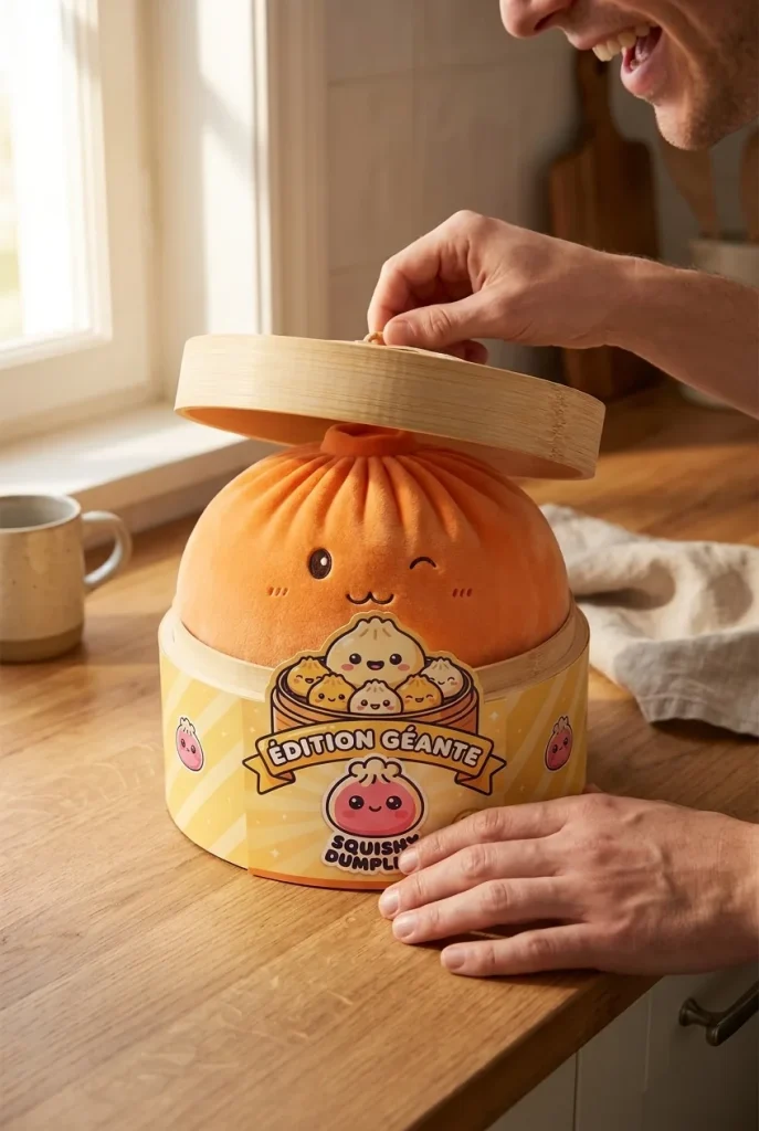 Déballage du Giant Dumpling Squishy Orange — la boîte panier vapeur s'ouvre