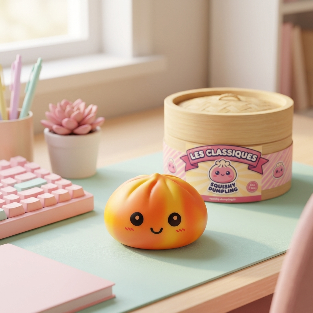 Squishy Dumpling Tie Dye Orange en ambiance sur un bureau
