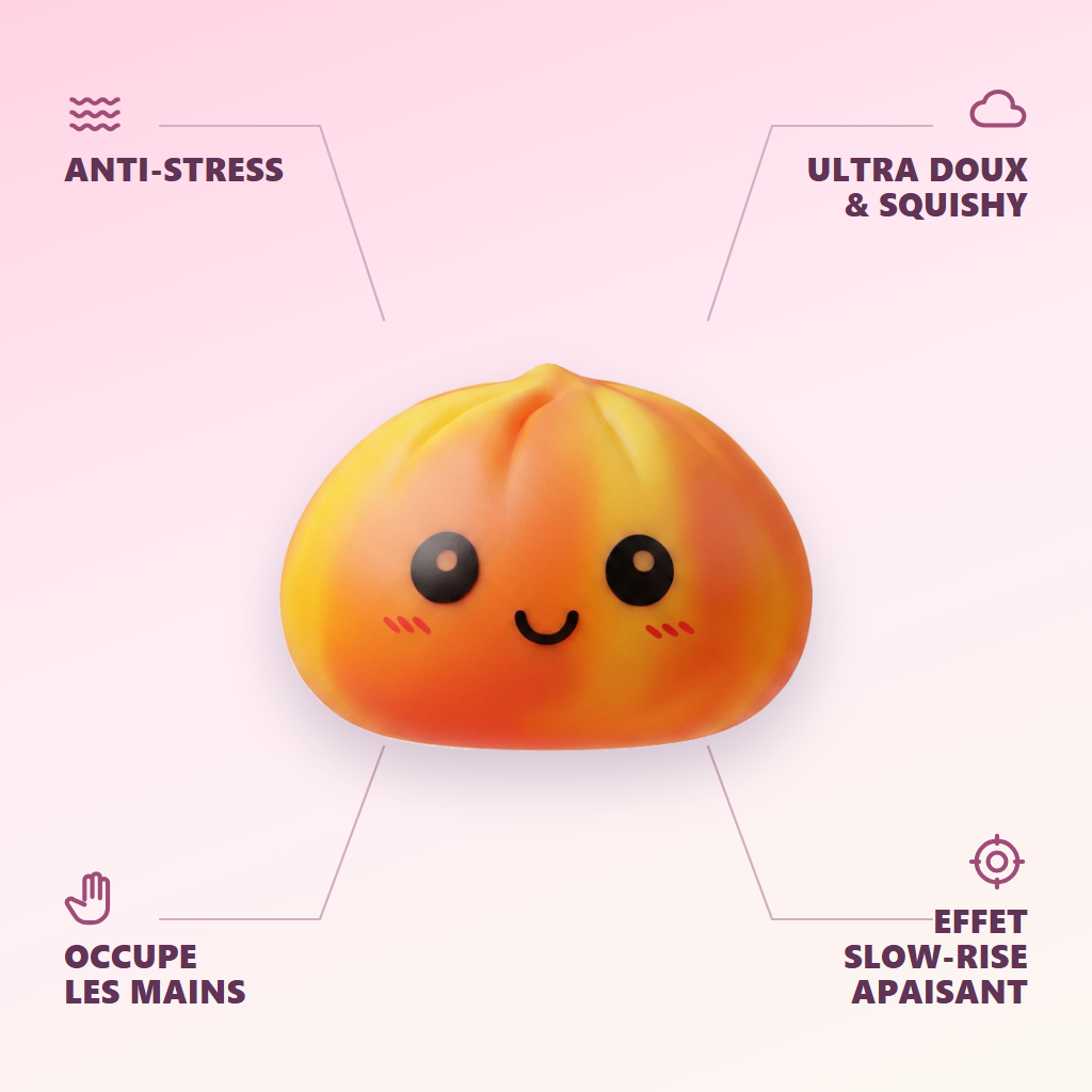 Squishy Dumpling Tie Dye Orange — anti-stress, ultra doux, effet slow-rise