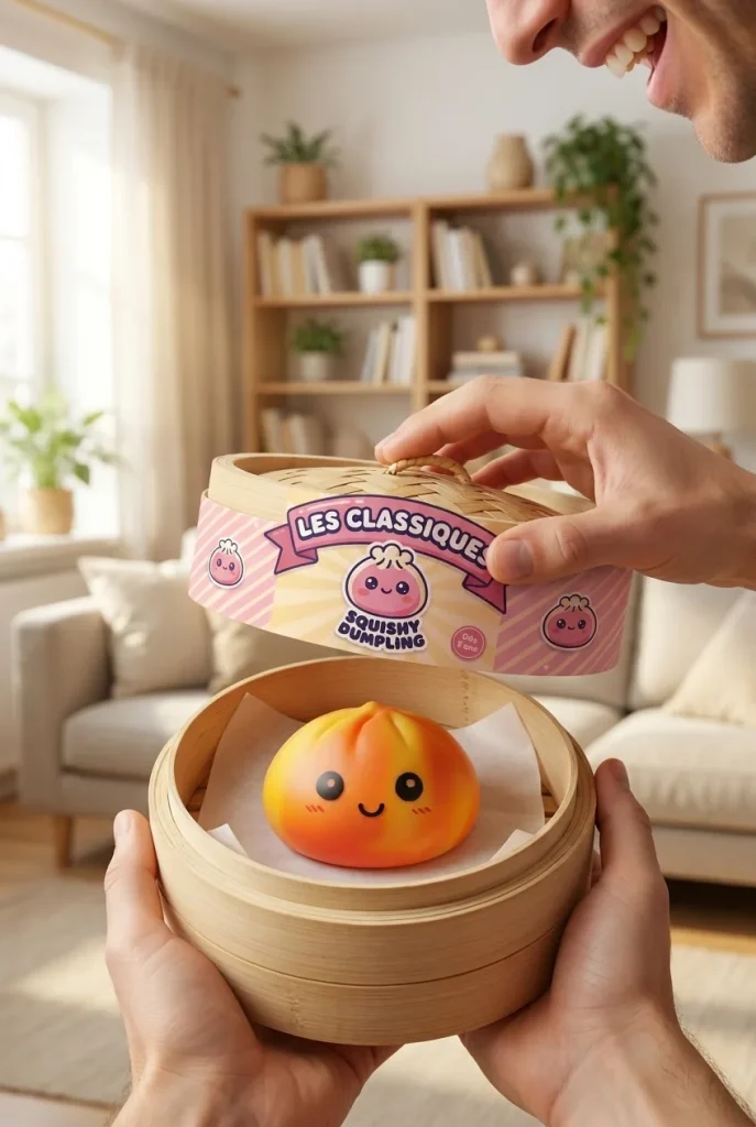 Déballage du Squishy Dumpling Tie Dye Orange — la boîte panier vapeur s'ouvre