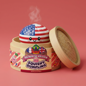 Squishy Dumpling USA dans sa boîte panier vapeur bambou