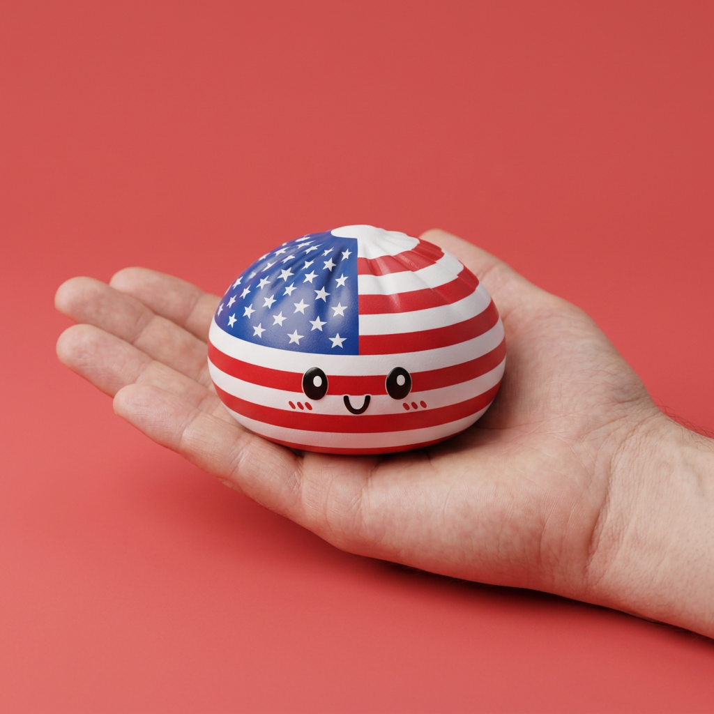 Squishy Dumpling USA tenu en main, taille réelle