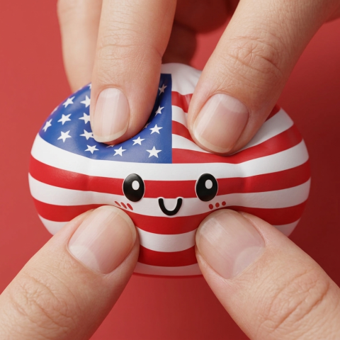 Squishy Dumpling USA pressé dans la main, matière squishy