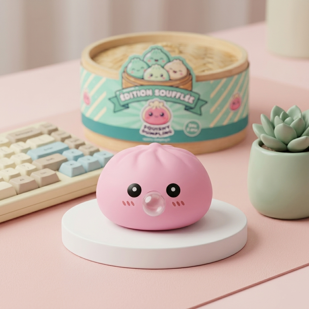 Dumpling Squishy Rose Moelleux Doux en ambiance sur un bureau